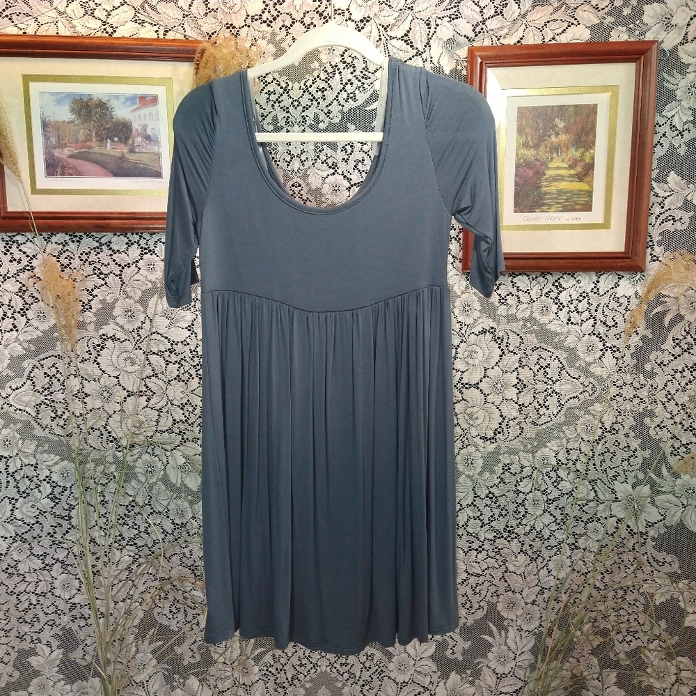 Pastel by Vivienne grey / teal tunic top scoop neck babydoll casual 1/2 sleeves